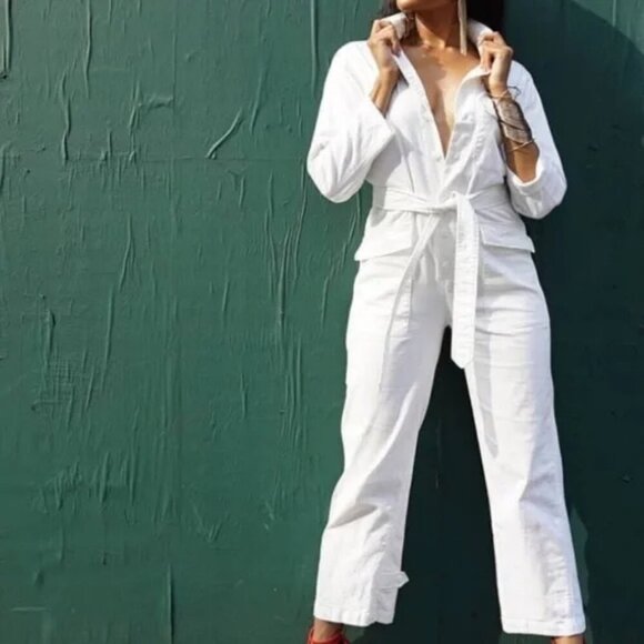 Choosy Pants - Choosy Women's White Waxed Denim Jumpsuit – Size 16 – NWT